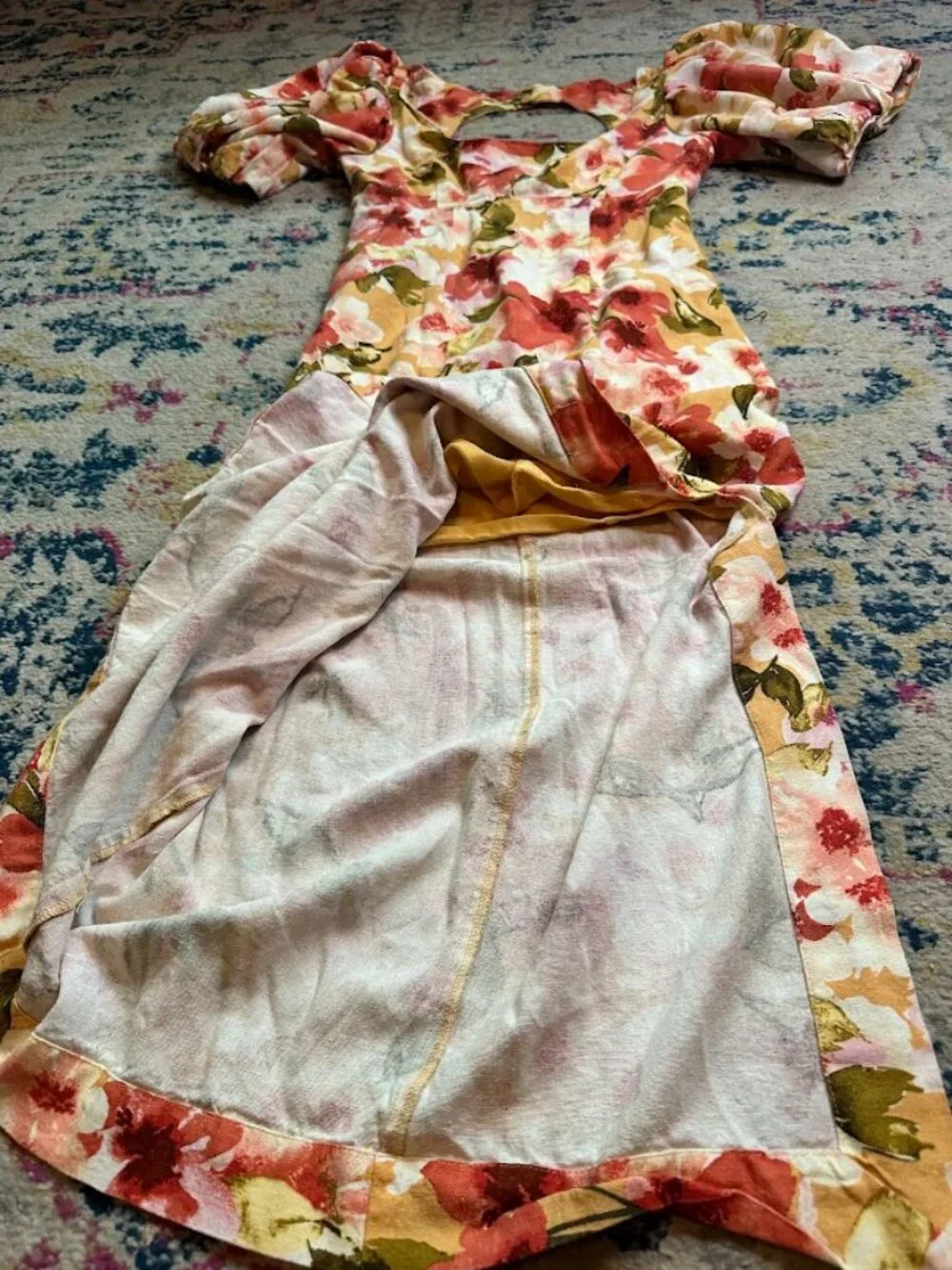 Anthropologie Moon River Square Neck Puff-Sleeve Floral Midi Dress - XS - Picture 6 of 12